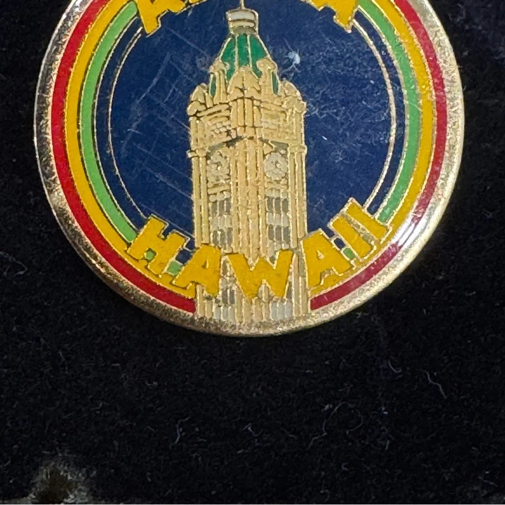 Vintage Aloha Hawaii Souvenir Pin Rainbow Colorful Enamel Hat Pinback Travel